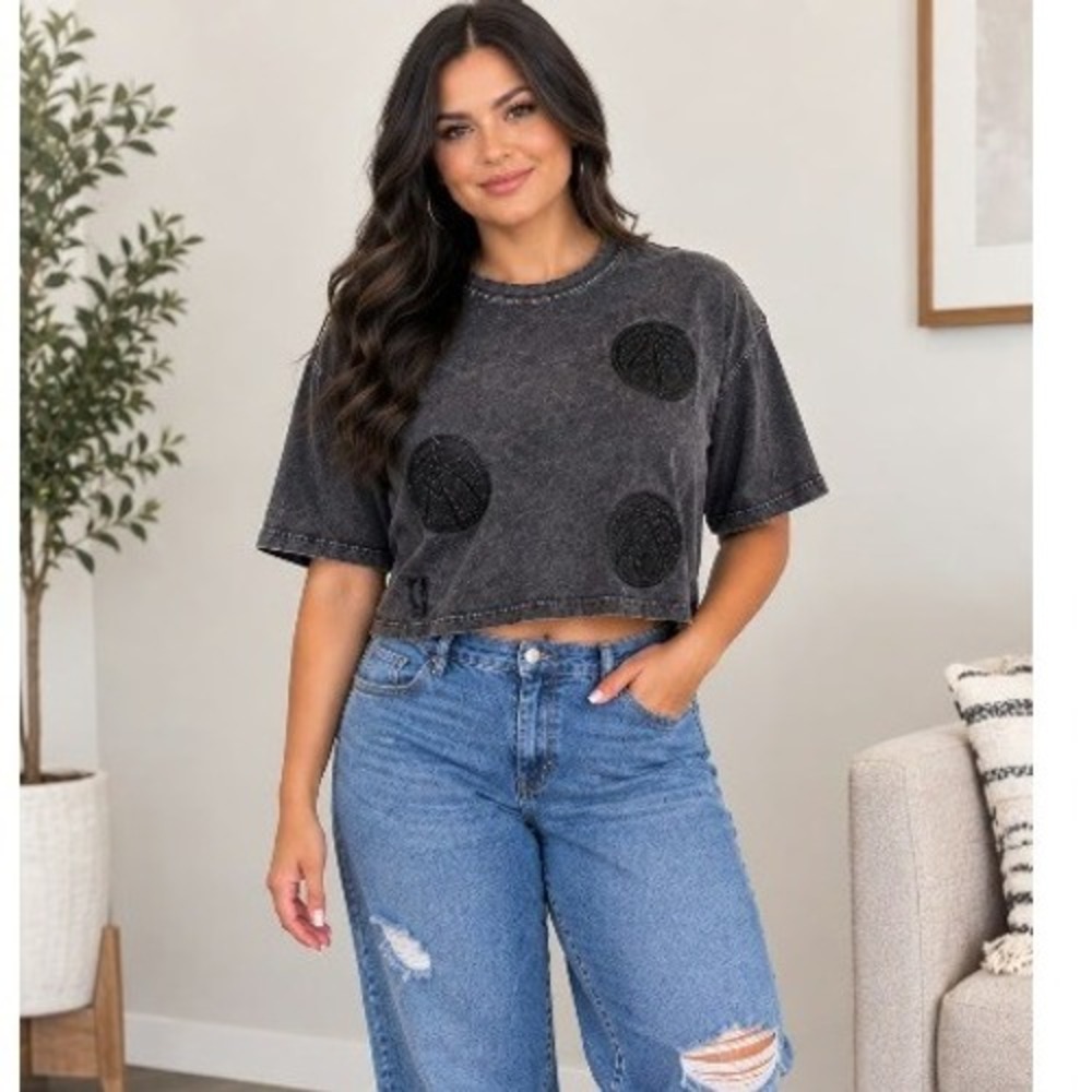 Washington Wizards NBA Boxy Glitter Cropped T-Shirt Women's M Washed Black New